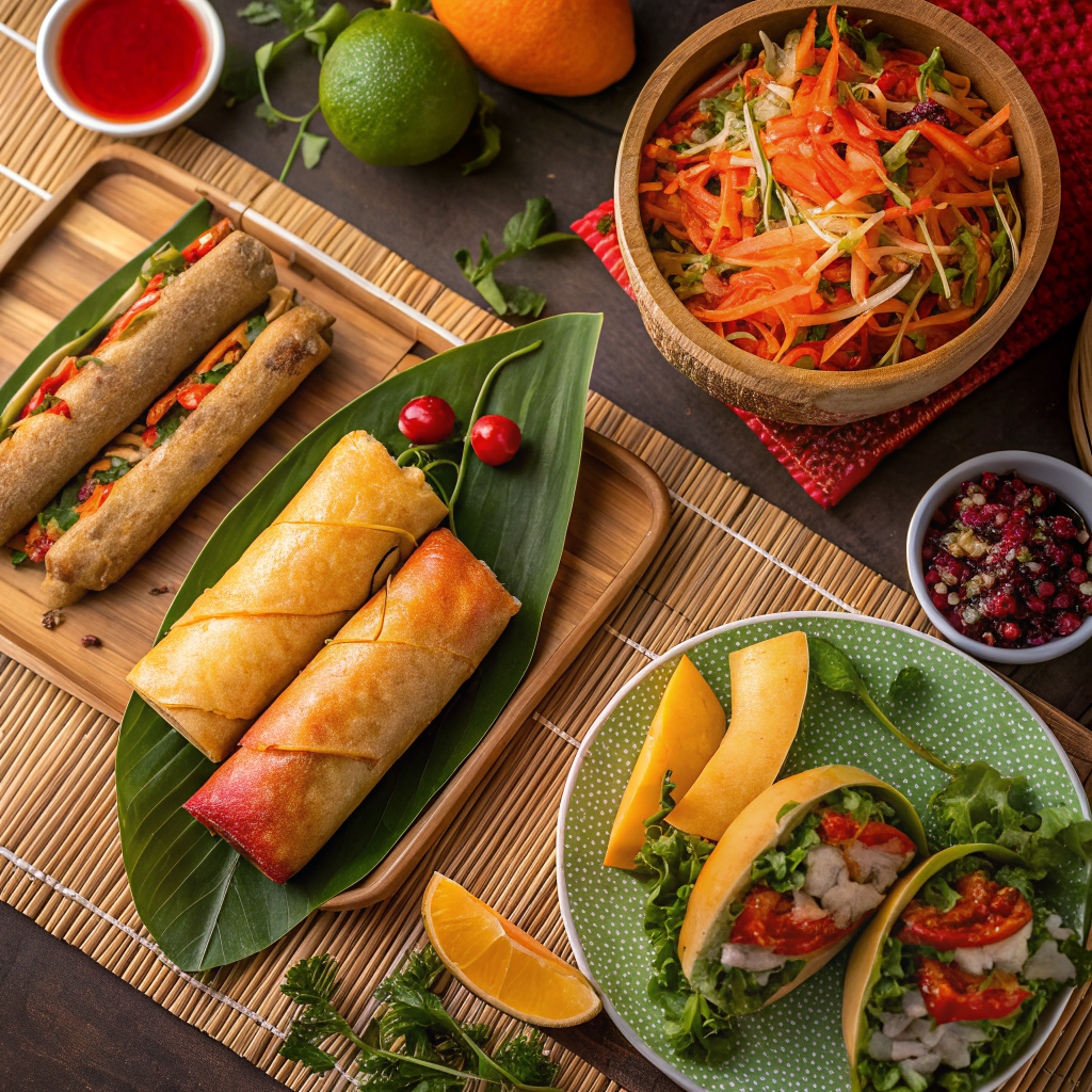 Mâm gỏi cuốn, chả giò và các món ăn đường phố Việt Nam đa dạng